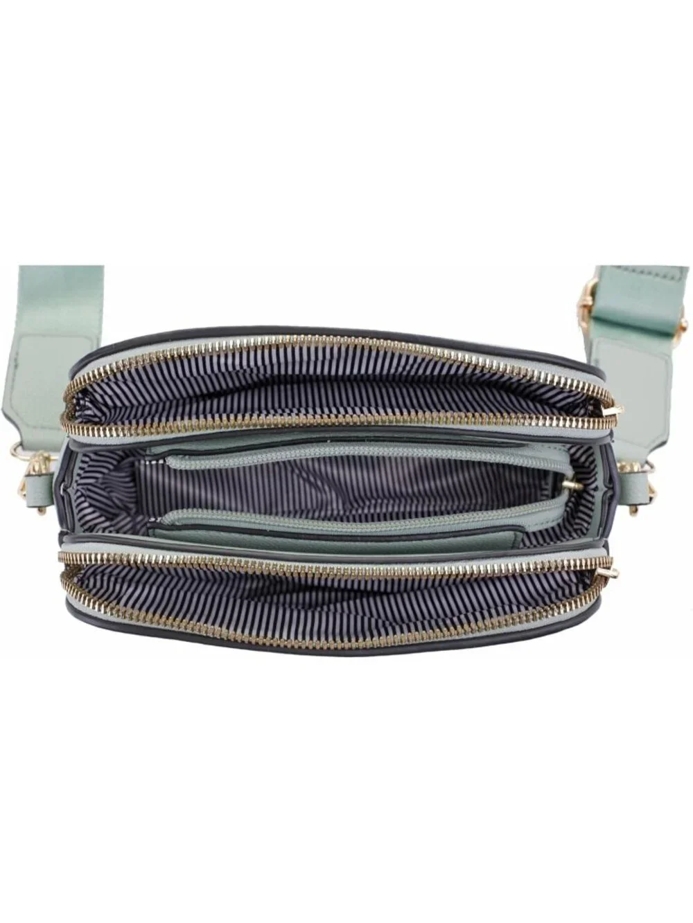 Women's Mint Trendy Triple Zip Small Crossbody Bag Purse with Guitar Strap